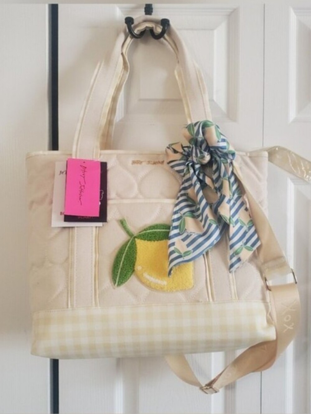 Betsy Johnson-Heart Quilted Lemon 🍋 Tote Crossbody Bag-Pouch & Scarf Included